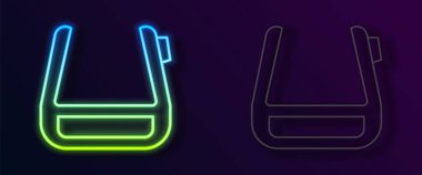 Siyah arkaplanda izole edilmiş gözlük simgesine yerleştirilmiş parlak neon çizgisi. Giyilebilir elektronik, akıllı gözlüklü, kameralı ve ekranlı. Vektör.