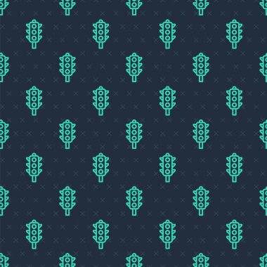 Yeşil çizgi trafik ışığı simgesi mavi arka planda izole edilmiş pürüzsüz desen. Vektör.