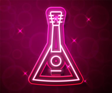 Glowing neon line Musical instrument balalaika icon isolated on red background. Vector.