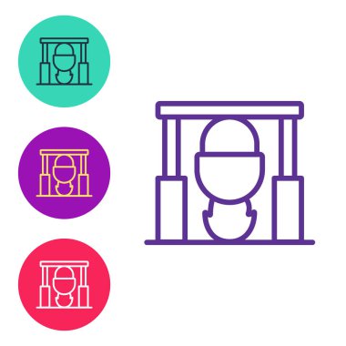 Kamp ateşi ve çömlek ikonu beyaz arka planda izole edildi. Ateş kampı, yakacak odun ve alevlerin üzerinde kazanda pişiyor. Simgeleri renklendirin. Vektör.