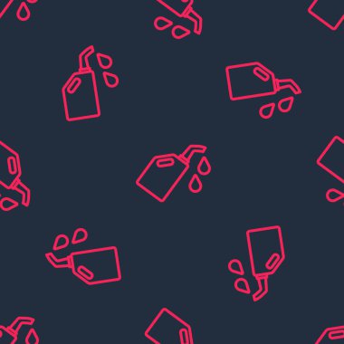 Motor makine yağı ikonu için kırmızı hat kutusu siyah arka planda izole edilmiş pürüzsüz desen. Benzin bidonu. Yağ değiştirme ve onarım servisi. Vektör.