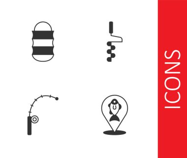 Balıkçı oltası ve El buz matkabı ikonunu ayarlayın. Vektör.