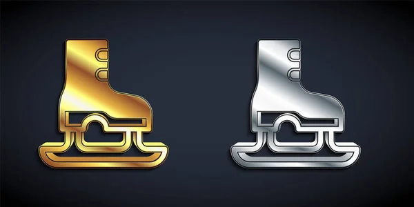 Gold Silver Skates Icon Isolated Black Background Ice Skate Shoes — Stock Vector