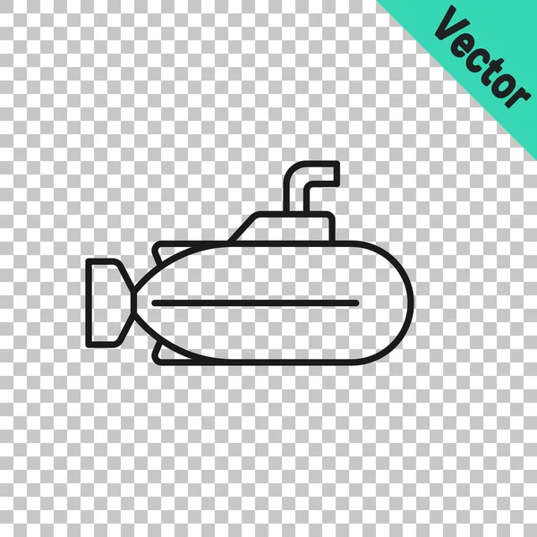 Black Line Submarine Icon Isolated Transparent Background Military Ship Vector — Stock Vector