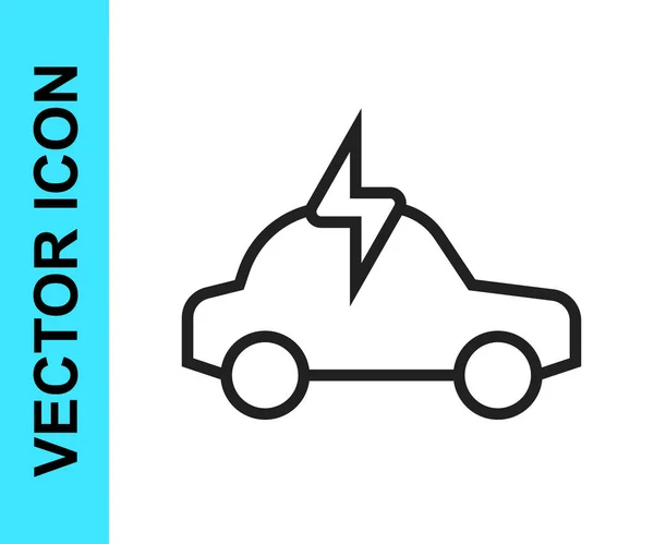 Ligne Noire Voiture Électrique Fiche Câble Électrique Icône Charge Isolée — Image vectorielle