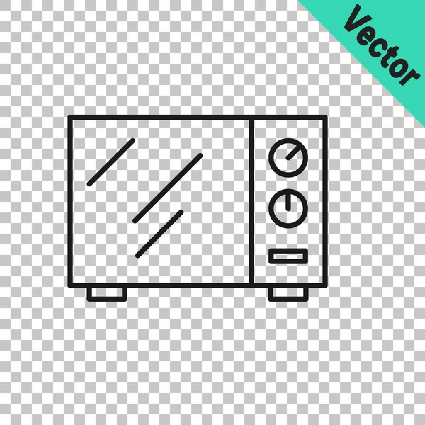 Black Line Microwave Oven Icon Isolated Transparent Background Home Appliances — Stock Vector