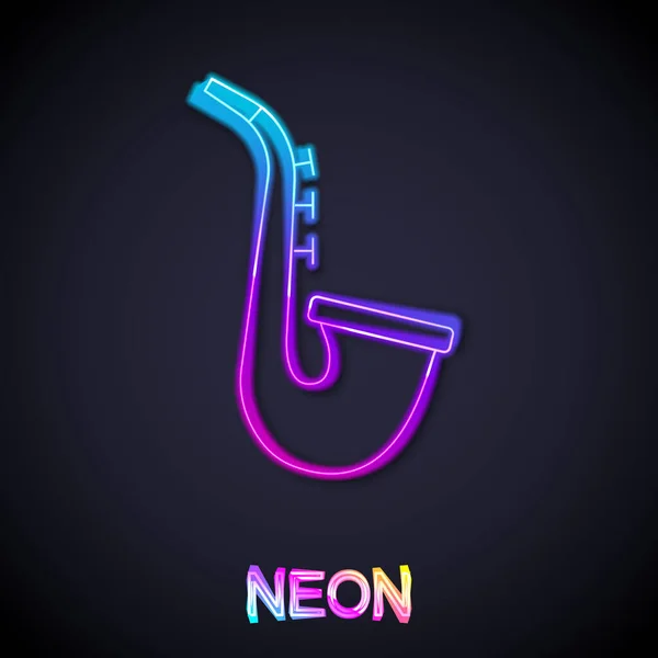 Glödande Neon Line Musikinstrument Saxofon Ikon Isolerad Svart Bakgrund Vektor — Stock vektor
