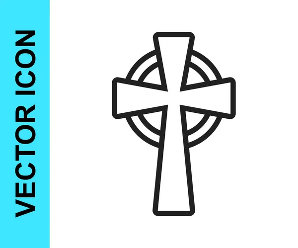 Black Line Celtic Cross Icon Isolated White Background Happy Saint — Image vectorielle