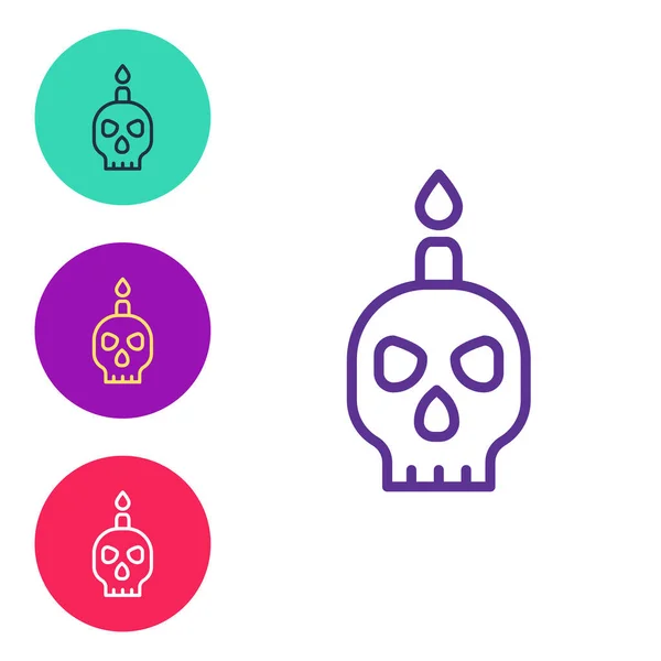 Set Line Burning Candle Skull Icon Isolated White Background Day — стоковый вектор