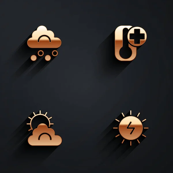 Set Hail Cloud Thermometer Sun Weather Solar Energy Panel Icon — Wektor stockowy