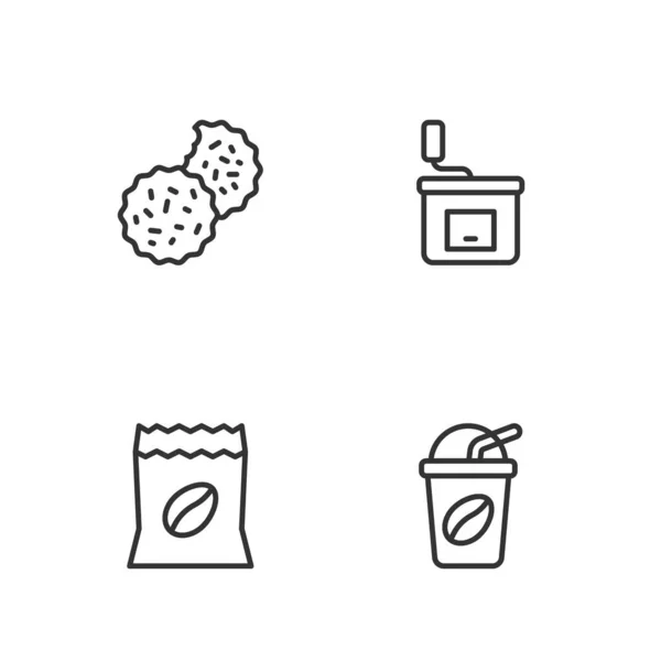 Заправьте Ледяной Кофейный Мешок Фасолью Бисквитом Иконкой Ручной Работы Вектор — стоковый вектор