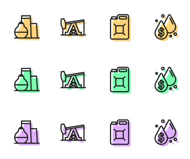 Tüpü benzin deposu pompası için ayarlayın ve dolar sembolü simgesiyle bırakın. Vektör.