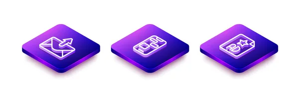 Set Isometric Line Mail Mail Mobile Hours Support Advertising Icon — ストックベクタ