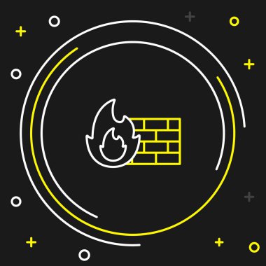 Firewall hattı, güvenlik duvarı simgesi siyah arkaplanda izole edilmiş. Renkli taslak konsepti. Vektör