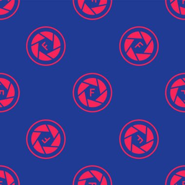 Kırmızı Kamera deklanşör simgesi mavi arkaplanda izole edilmiş. Vektör