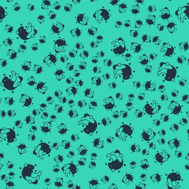 Black Tsunami icon isolated seamless pattern on green background. Flood disaster. Stormy weather by seaside, ocean or sea wave or tsunami.  Vector