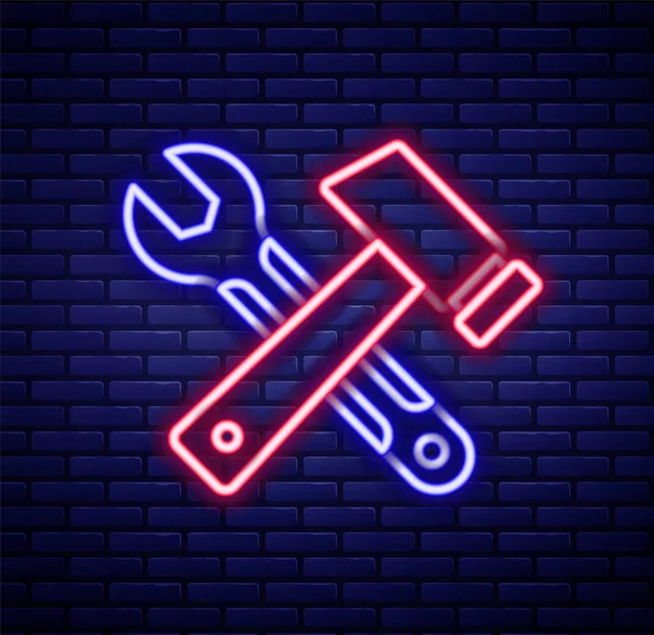 Glowing Neon Line Window Room Icon Isolated Brick Wall Background — Vector de stock