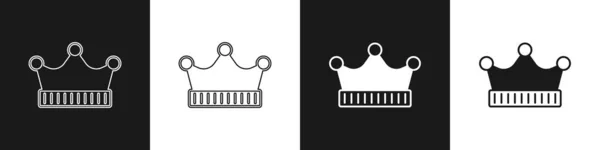 Set King Crown Icon Isolated Black White Background Vector — Stock Vector