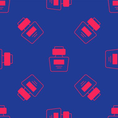 Kırmızı Parfüm ikonu mavi arka planda kusursuz desen izole etti. Vektör