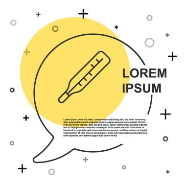 Tıbbi inceleme için siyah çizgi termometresi beyaz arka planda izole edilmiş. Rastgele dinamik şekiller. Vektör