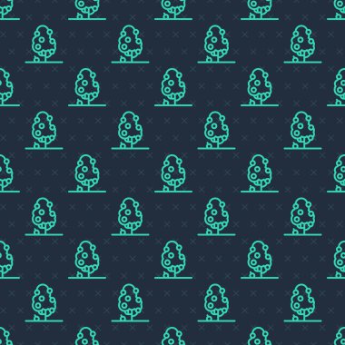 Yeşil çizgi meyve ağacı simgesi mavi arka planda izole edilmiş pürüzsüz desen. Tarım fabrikası. Organik tarım ürünü. Meyve bahçesi. Bahçe teması. Vektör