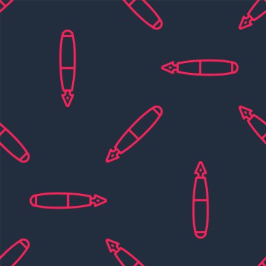 Red line Fountain pen nib icon isolated seamless pattern on black background. Pen tool sign.  Vector