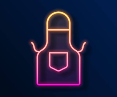 Parlayan neon hattı Mutfak önlüğü simgesi siyah arkaplanda izole edildi. Yemek pişirmek için şef üniforması. Vektör