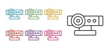 Web kamera simgesini beyaz arkaplanda izole et. Sohbet kamerası. Web kamerası simgesi. Simgeleri renklendirin. Vektör