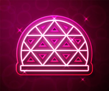 Parlayan neon hattı tırmanma ekipmanı ikonu kırmızı arkaplanda izole edildi. Çocuk parkı tırmanışı. Vektör