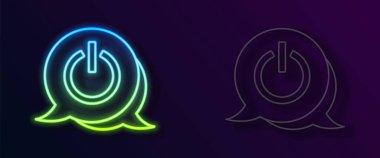 Parlayan neon hattı güç simgesi siyah arkaplanda izole edildi. Başlat işareti. Vektör