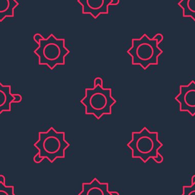 Red line Christmas toy icon isolated seamless pattern on black background. Merry Christmas and Happy New Year.  Vector