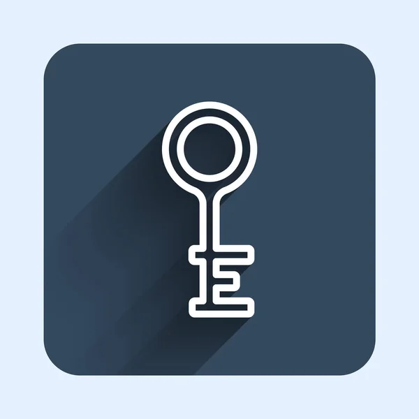 White Line Old Key Icon Isolated Long Shadow Background Blue — Vetor de Stock