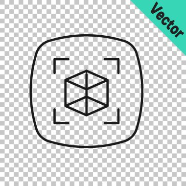 Siyah çizgi 3D modelleme simgesi şeffaf arkaplanda izole edildi. Artırılmış gerçeklik mi yoksa sanal gerçeklik mi? Vektör