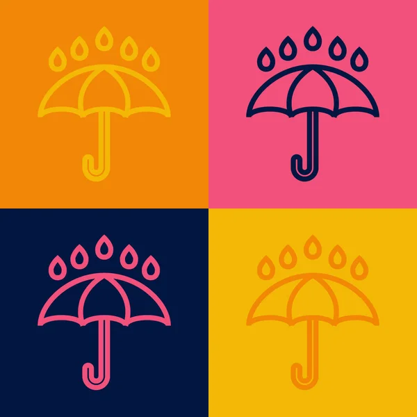Pop Art Line Umbrella Rain Drops Icon Isolated Color Background — Stockvektor
