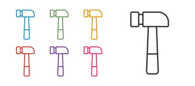 Çizgi Çekiç simgesini beyaz arkaplanda izole et. Tamir için bir araç. Simgeleri renklendirin. Vektör