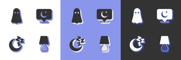 Set Table Lamp Ghost Moon Stars Icon Vector — Vetor de Stock