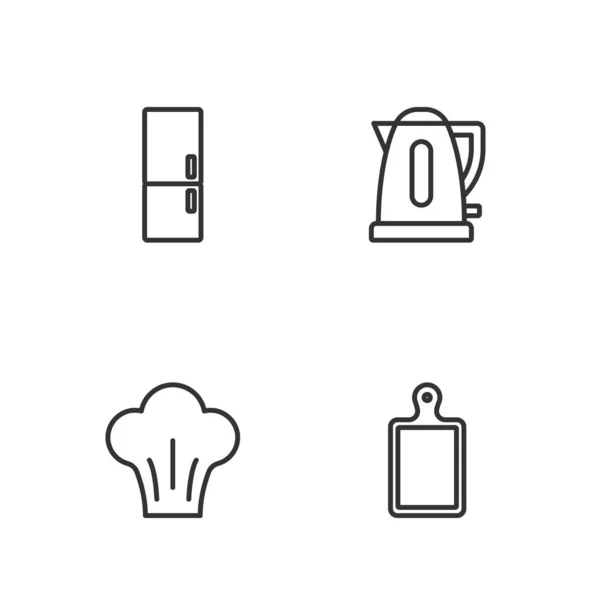 Set Line Cutting Board Chef Hat Refrigerator Electric Kettle Icon — 图库矢量图片