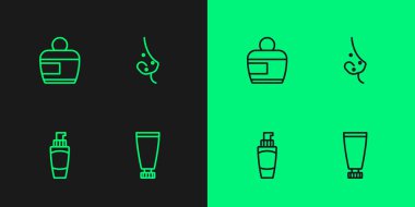 Krem ya da losyon kozmetik tüpü, el kremi tüpü ve akne ikonu hazırlayın. Vektör