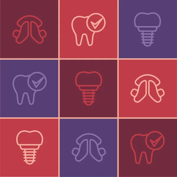 Set Line Dental Tooth Plate Implant Tooth Icon Vector — Image vectorielle