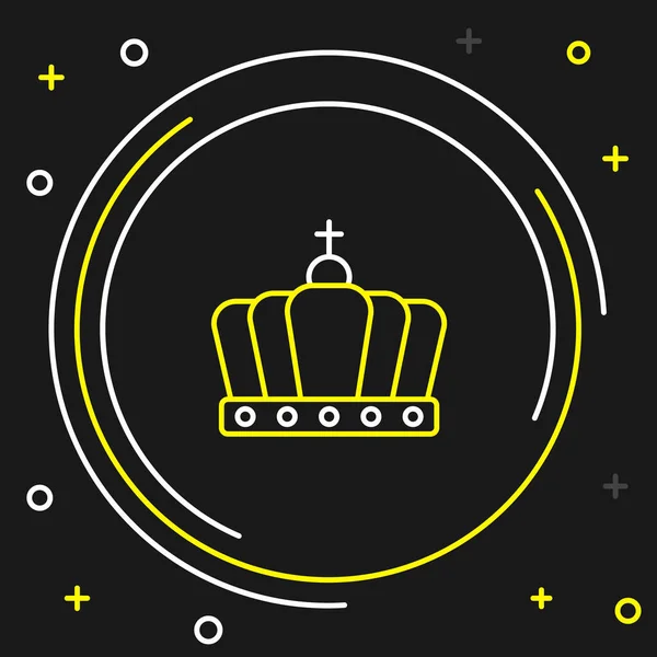 Line King Krone Symbol Isoliert Auf Schwarzem Hintergrund Buntes Rahmenkonzept — Stockvektor