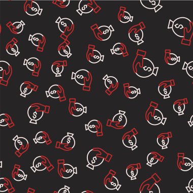 Hat Para Çantası simgesi siyah arkaplanda izole edilmiş kusursuz desen. Dolar ya da USD sembolü. Nakit bankacılık tabelası. Vektör.