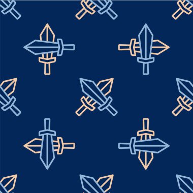 Oyun simgesi için Satır Kılıcı mavi arkaplanda izole edilmiş kusursuz desen. Vektör.