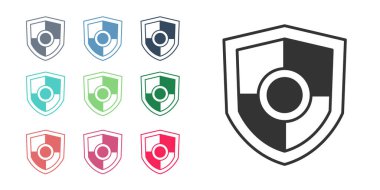 Siyah Kalkan simgesi beyaz arkaplanda izole edildi. Gardiyan. Güvenlik, güvenlik, koruma, gizlilik kavramı. Simgeleri renklendirin. Vektör.