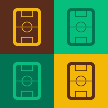 Pop Art Football ya da futbol sahası ikonu renkli arka planda izole edilmiş. Vektör.