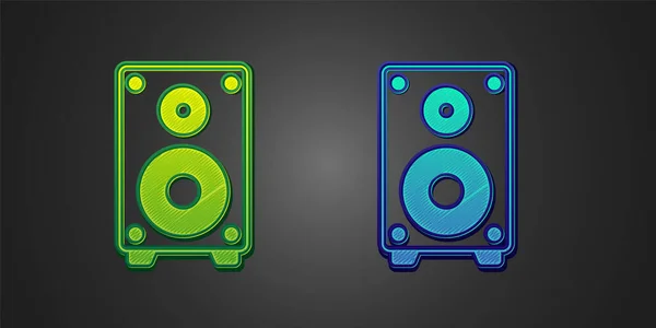 Green Blue Stereo Speaker Icon Isolated Black Background Sound System — Stockvector