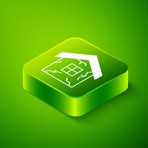 Isometric House Icon Isolated Green Background Insurance Concept Security Safety — Stockový vektor