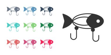 Siyah Balık yemi simgesi beyaz arkaplanda izole edildi. Balık oltası. Simgeleri renklendirin. Vektör.