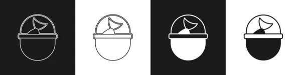 Set Fishing Bucket Fish Icon Isolated Black White Background Fish — Διανυσματικό Αρχείο