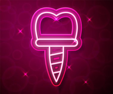 Glowing neon line Dental implant icon isolated on red background. Vector.