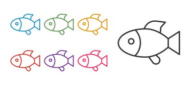 Balık simgesini beyaz arkaplanda izole et. Simgeleri renklendirin. Vektör.